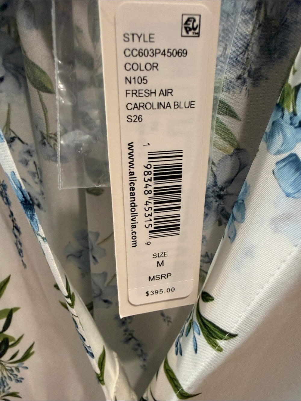 NWT Alice + Olivia Fresh Air Corona Blue Floral Pleated Long-Sleeve Blouse - Picture 4 of 6